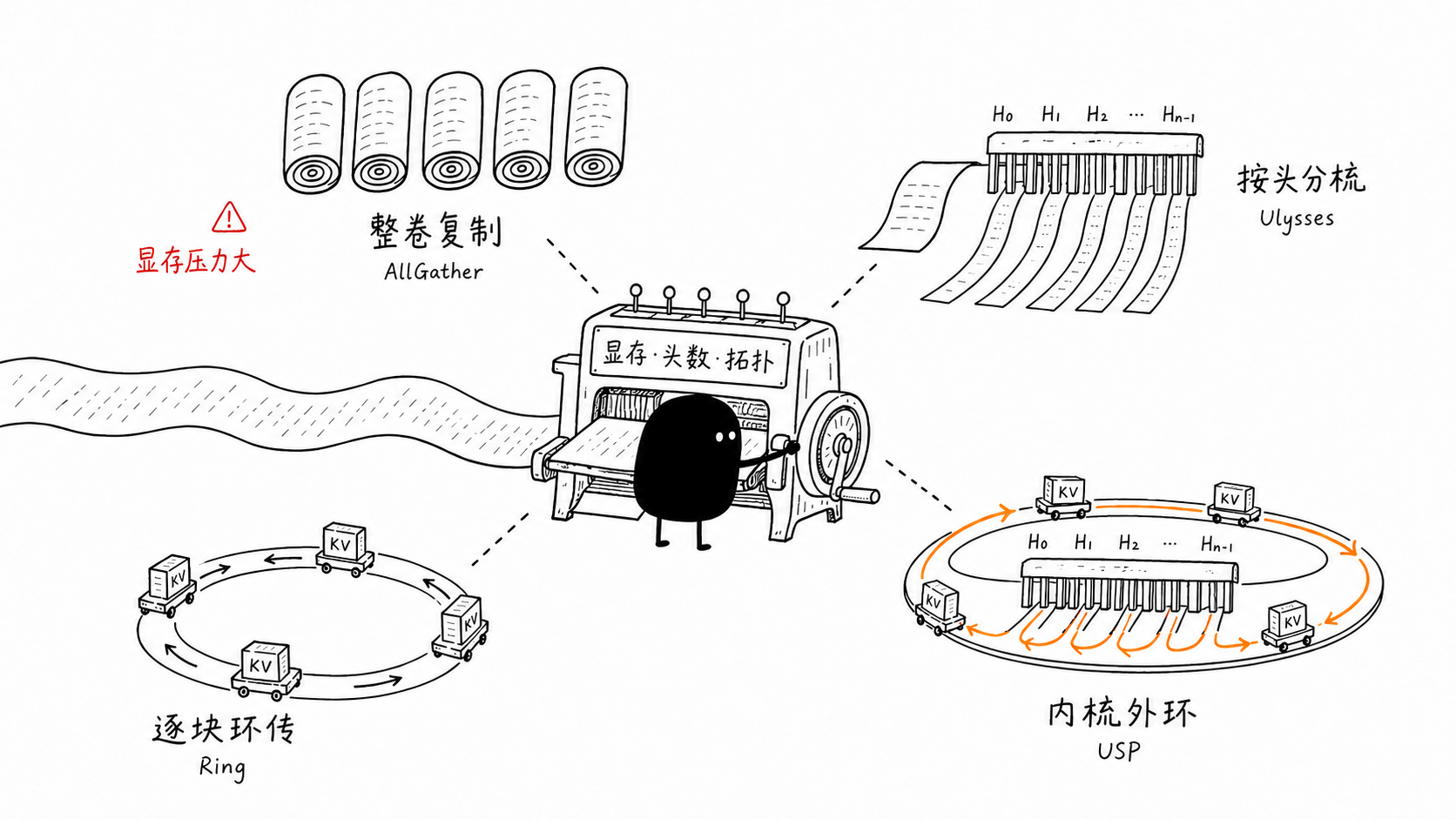 长上下文序列并行方案选择示意图